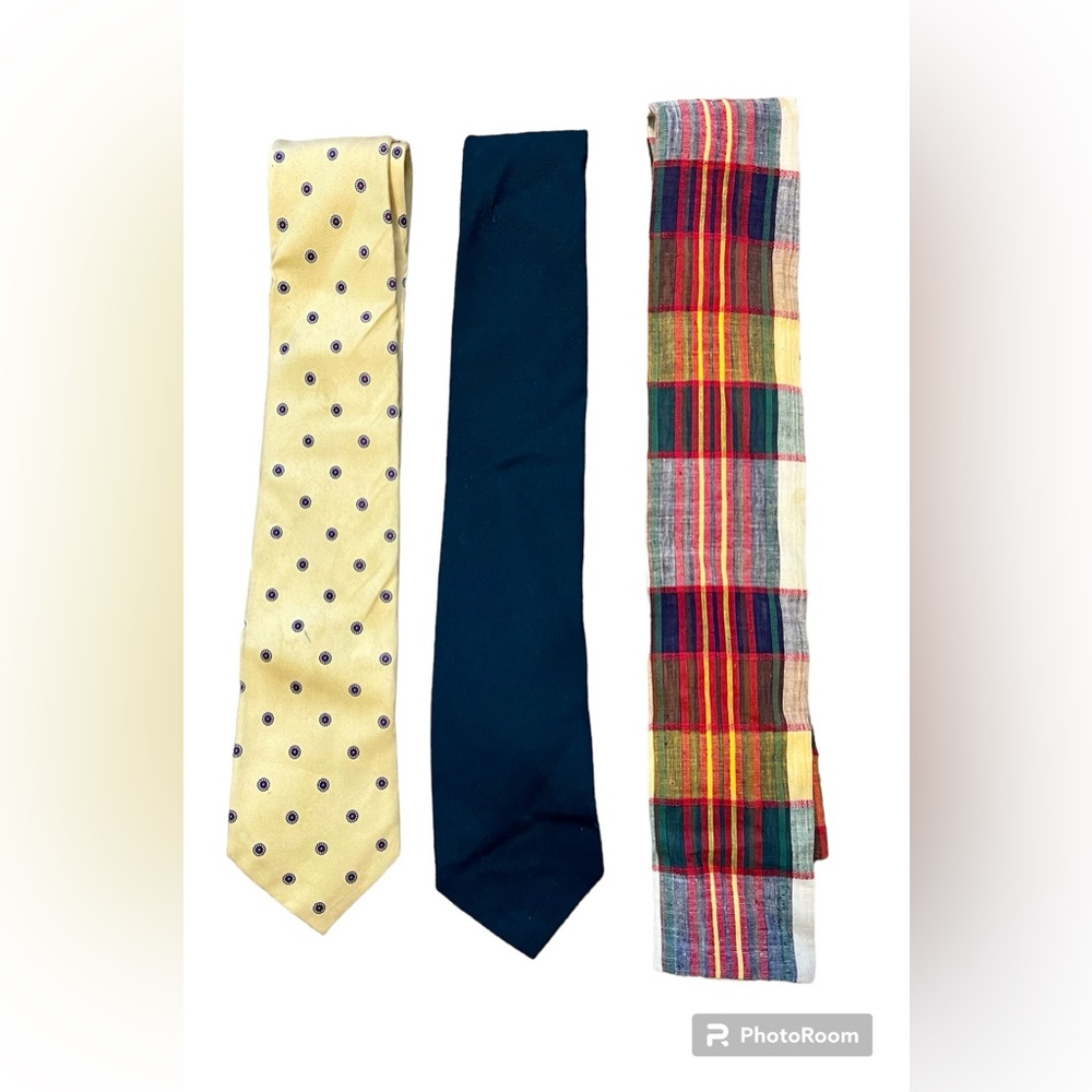 LOT of 3 Vintage Rooster Men’s Ties: Cotton Madras, Wool Gabardine, and Silk.